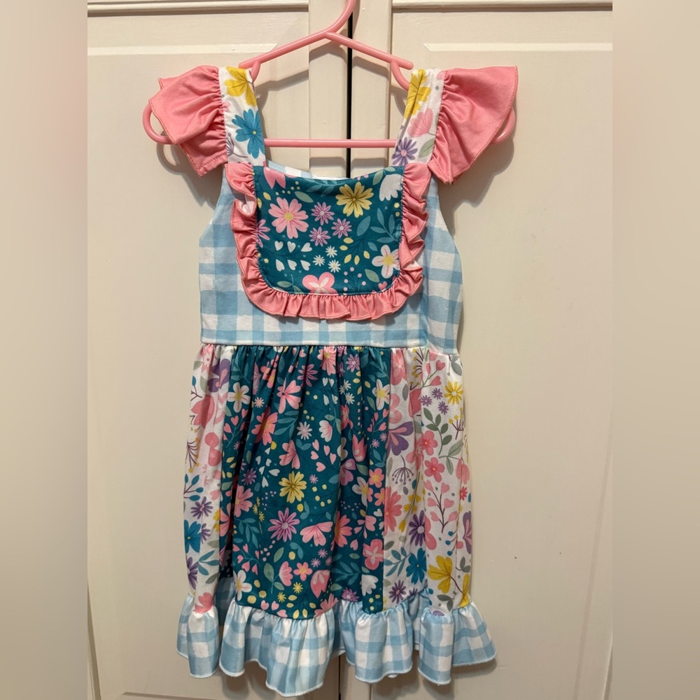 Floral Toddler Patchwork Dress with Pink Ruffles
